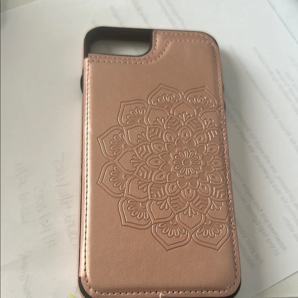 Rose Gold Embossed IPHONE14 PROMAX Case WITH CARD HOLDER